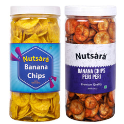 Nutsara Kerala Banana chips 125gm and Spicy banana chips Peri peri 125gm made in coconut oil