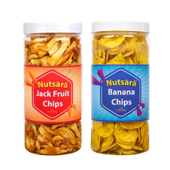 Nutsara Kerala Yellow Banana Chips and Jackfruit Chips Combo Made in Coconut Oil 250GM