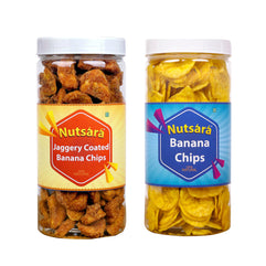 Nutsara kerala Banana Chips (125g) and Jaggery Coated Banana Chips (200g) Combo Pack
