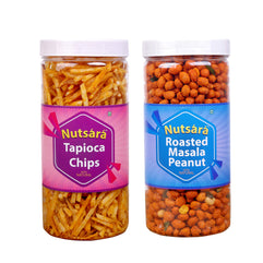 Nutsara Kerala Tapioca Chips and Masala Coated Peanut Combo 375GM